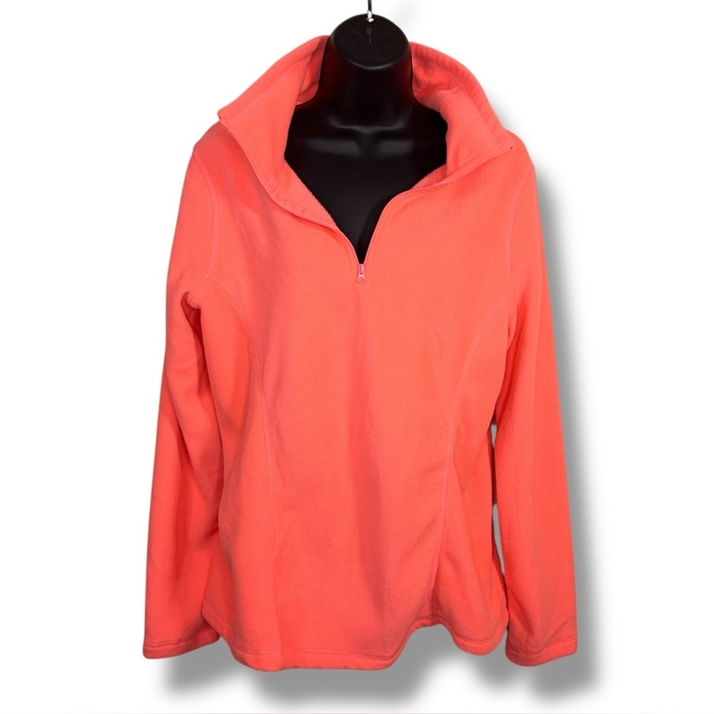 Large Old Navy Neon Orange Fleece Jacket Womens Zip Collar Long Sleeve Outdoor